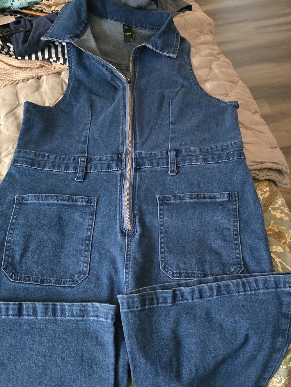 Cider Brand Denim Zip-Front Ladies Jeans Jumpsuit - Blue Size Large